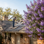 Person on a Texas roof performing a roof assessment for spring.